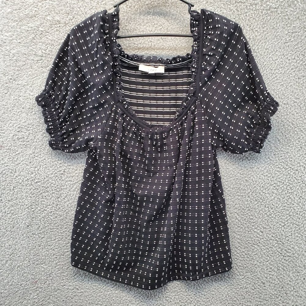 LOFT Textured Off Shoulder Womens Top Black & White Size XL